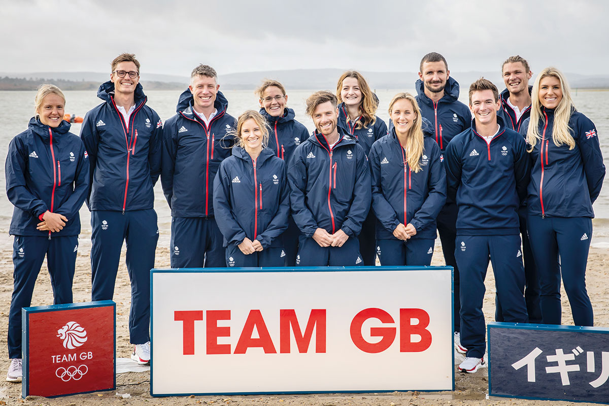 L-R: Emma Wilson, Chris Grube, Stuart Bithell, Hannah Mills, Alison Young, Luke Patience, Eilidh McIntyre, Charlotte Dobson, Giles Scott, Dylan Fletcher, Tom Squires, Saskia Tidey